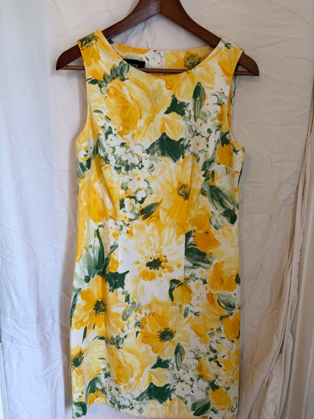 Yellow floral sleeveless knee length dress